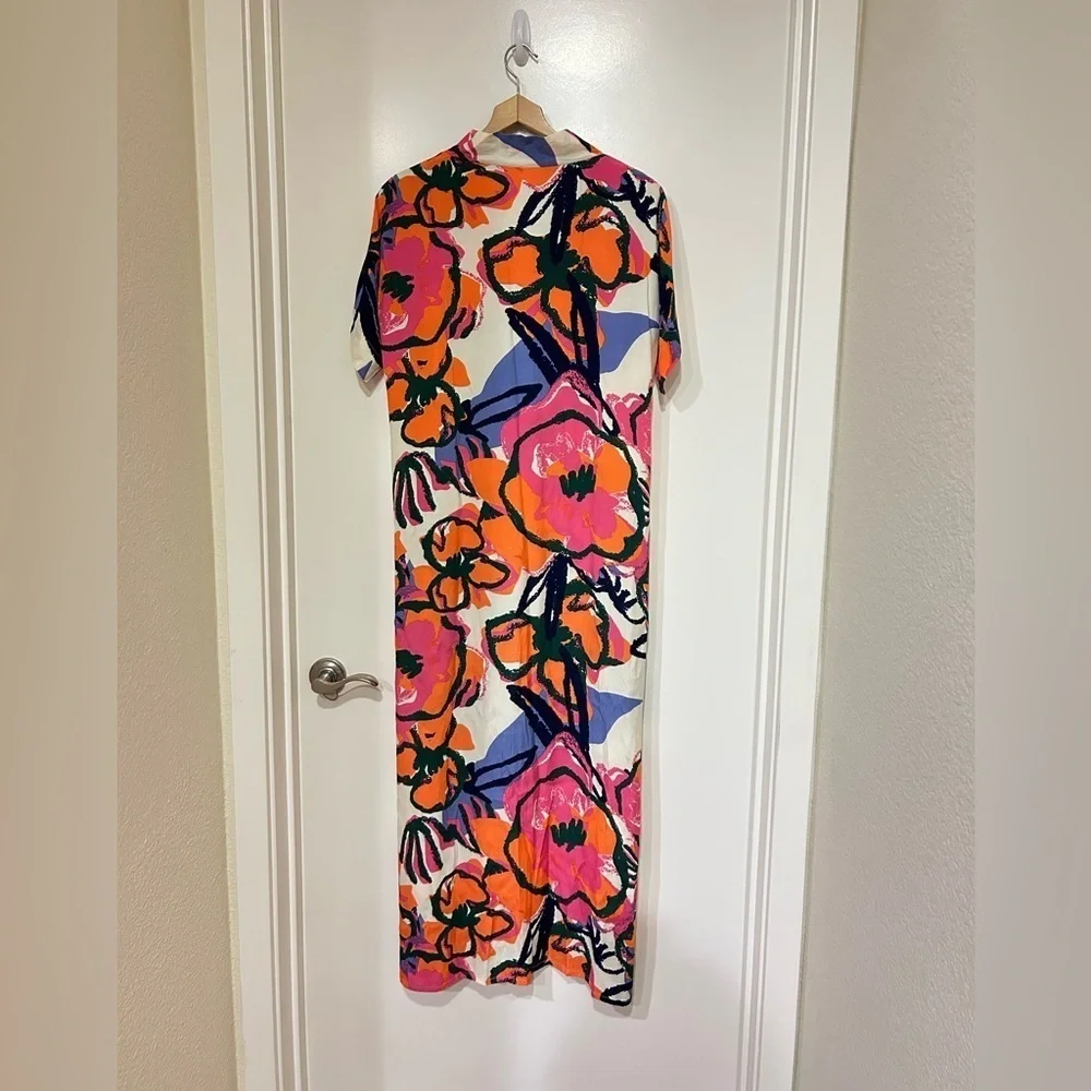 Anthropology Bel Kazan Poppy Short Sleeve VNeck Side Slit Maxi Kaftan Dress XS/S - Picture 5 of 10